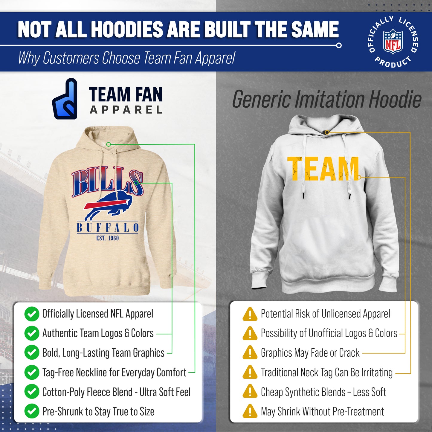 Buffalo Bills Ladies NFL Starstruck Fleece Pullover Hooded Sweatshirt - Cream
