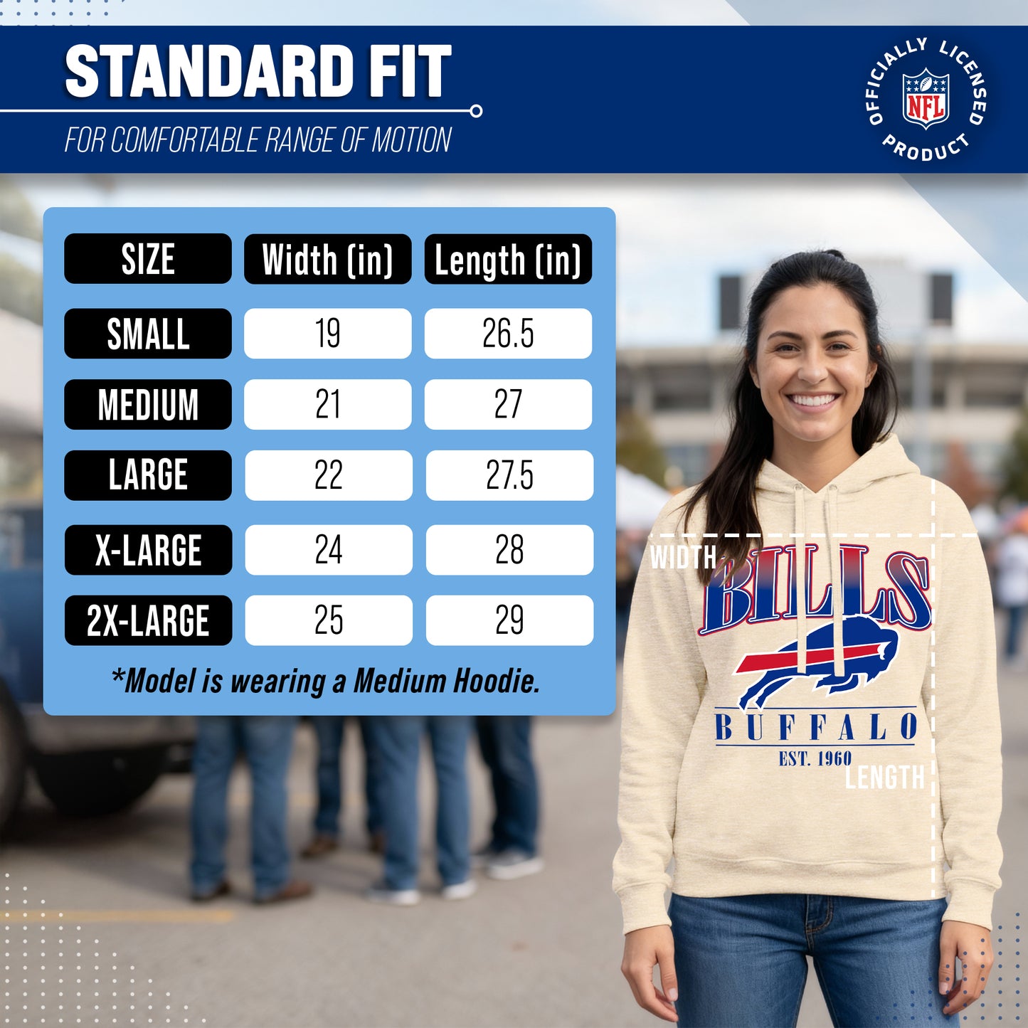 Buffalo Bills Ladies NFL Starstruck Fleece Pullover Hooded Sweatshirt - Cream