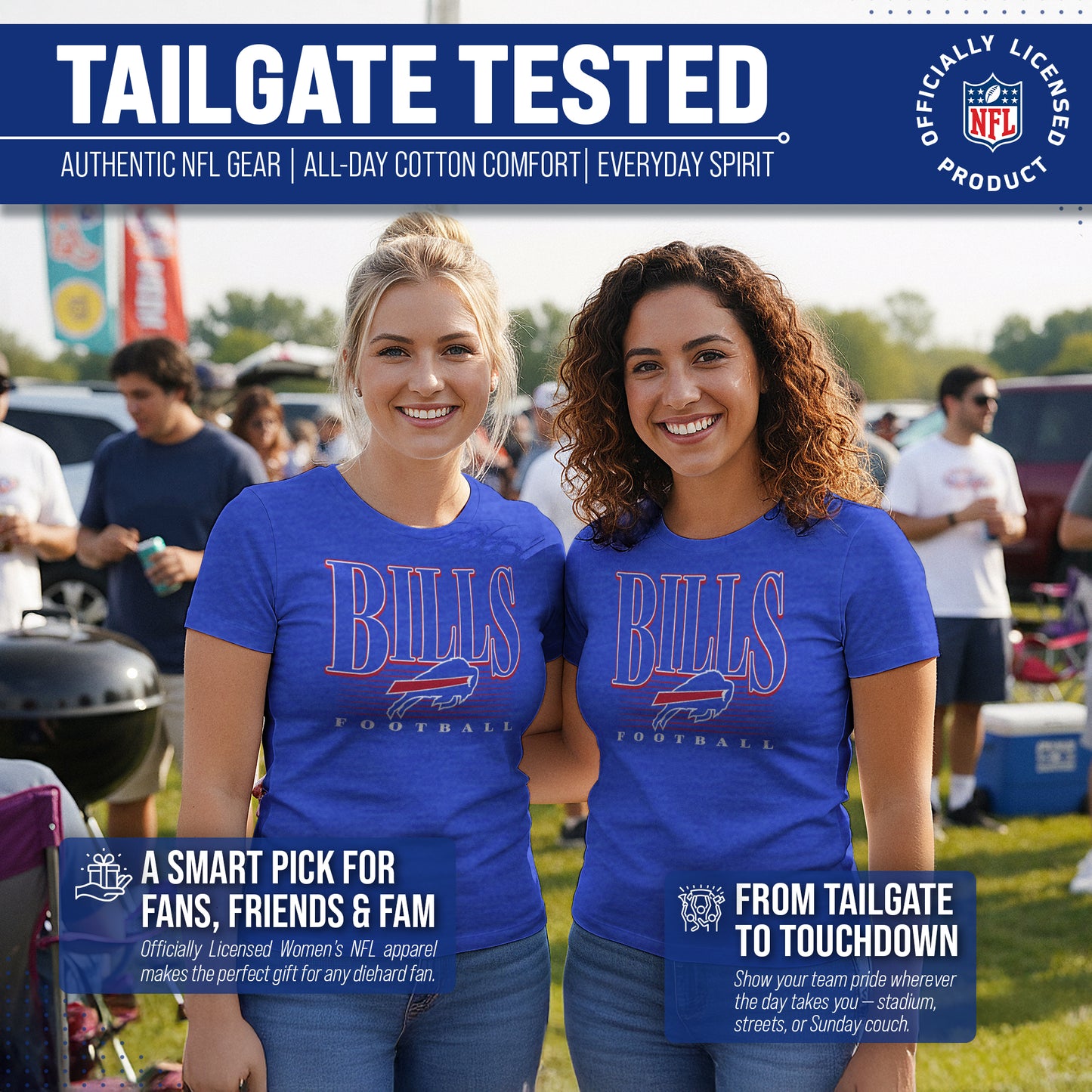 Buffalo Bills NFL Womens Overtime Blueprint Tag-Less T-Shirt - Royal