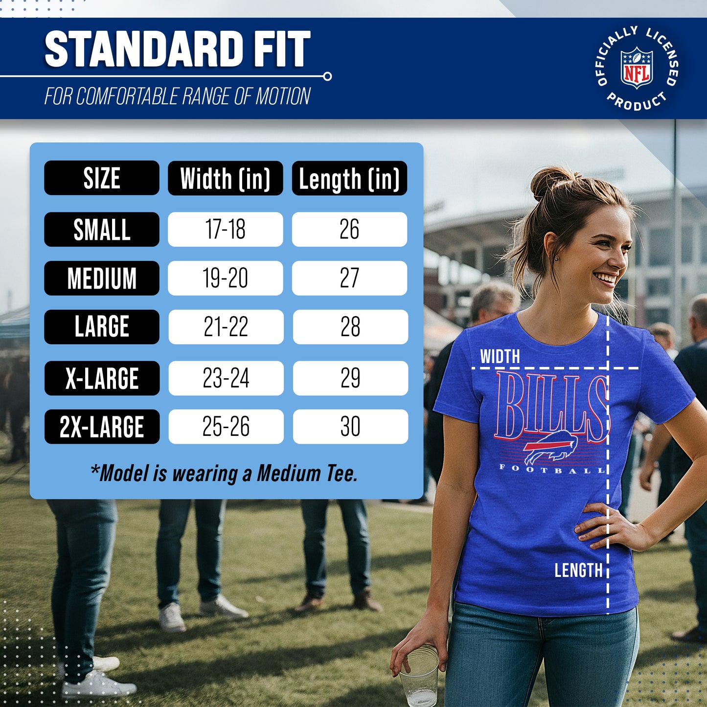 Buffalo Bills NFL Womens Overtime Blueprint Tag-Less T-Shirt - Royal