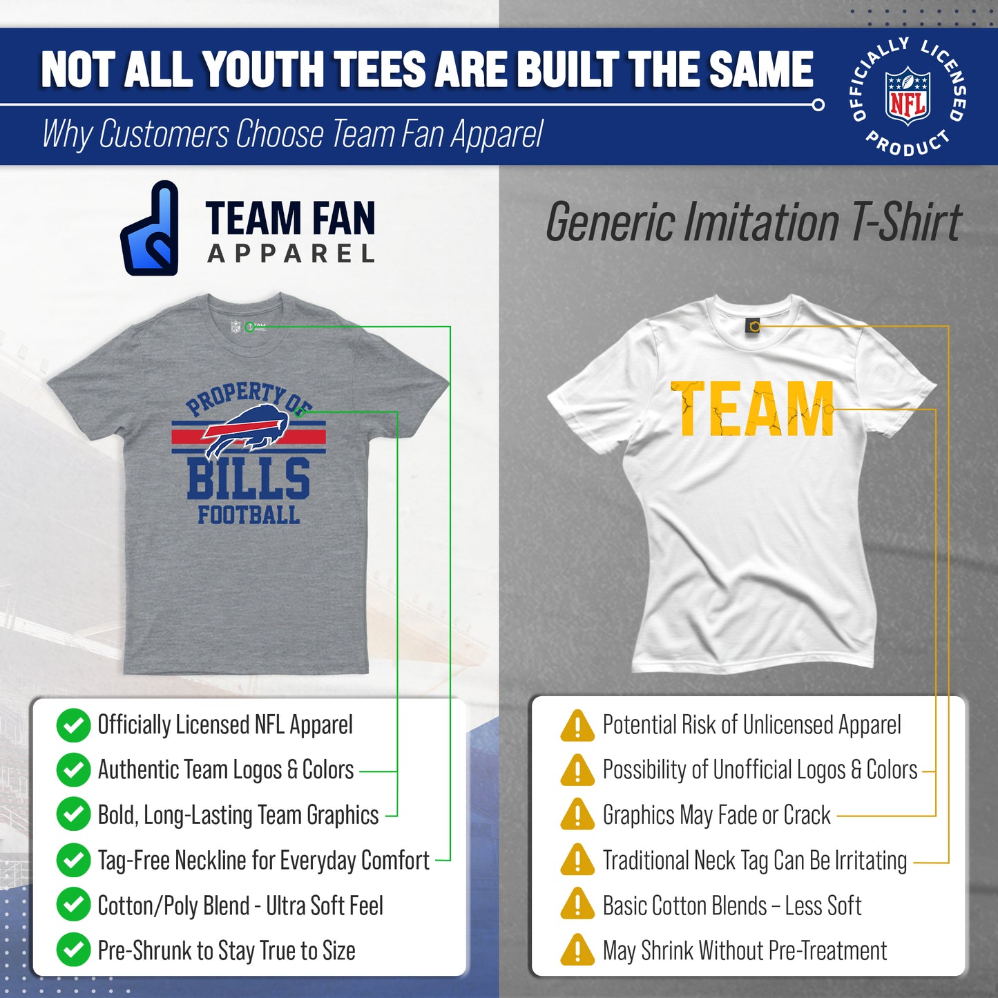 Buffalo Bills NFL Youth Property Of Short Sleeve Lightweight T Shirt - Sport Gray