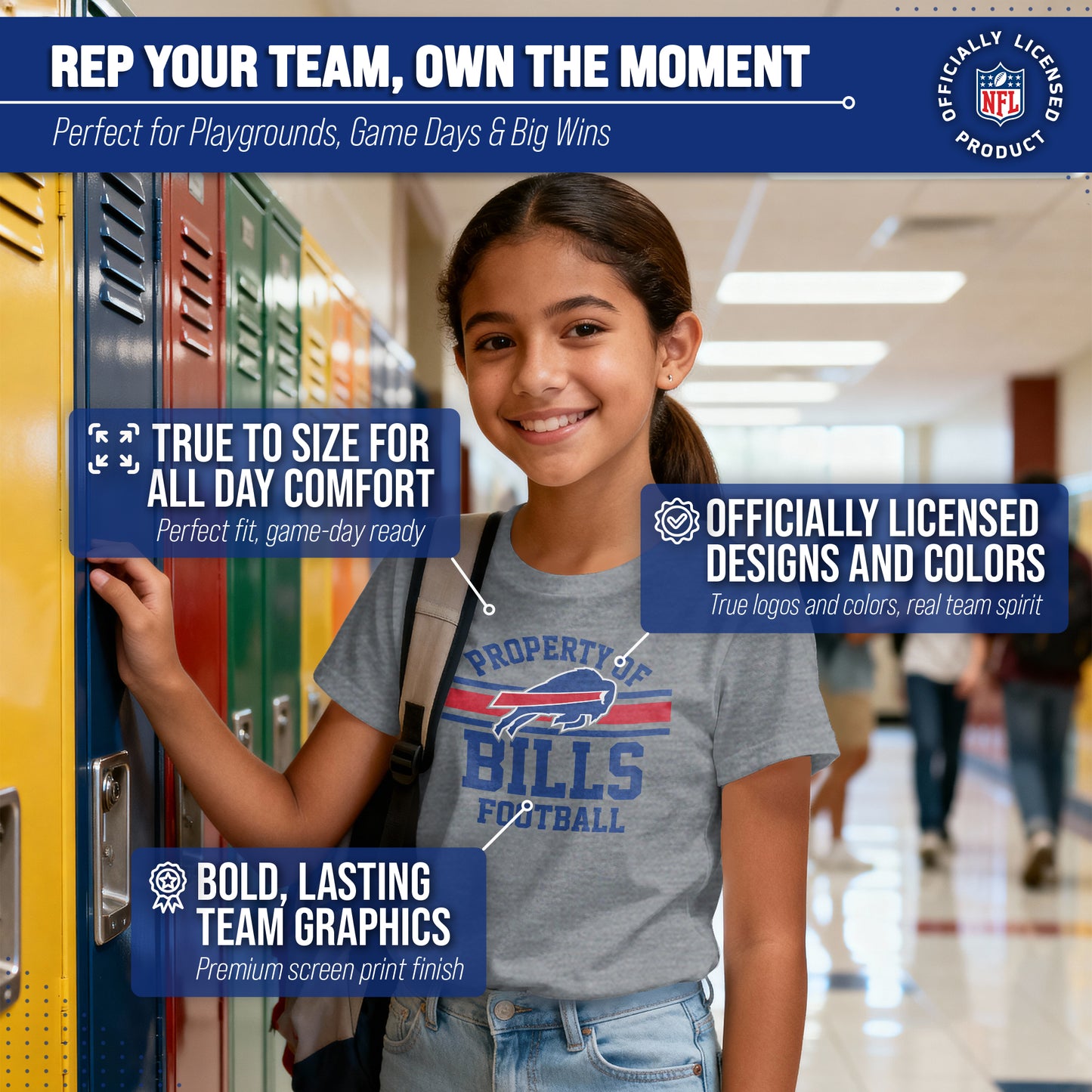 Buffalo Bills NFL Youth Property Of Short Sleeve Lightweight T Shirt - Sport Gray