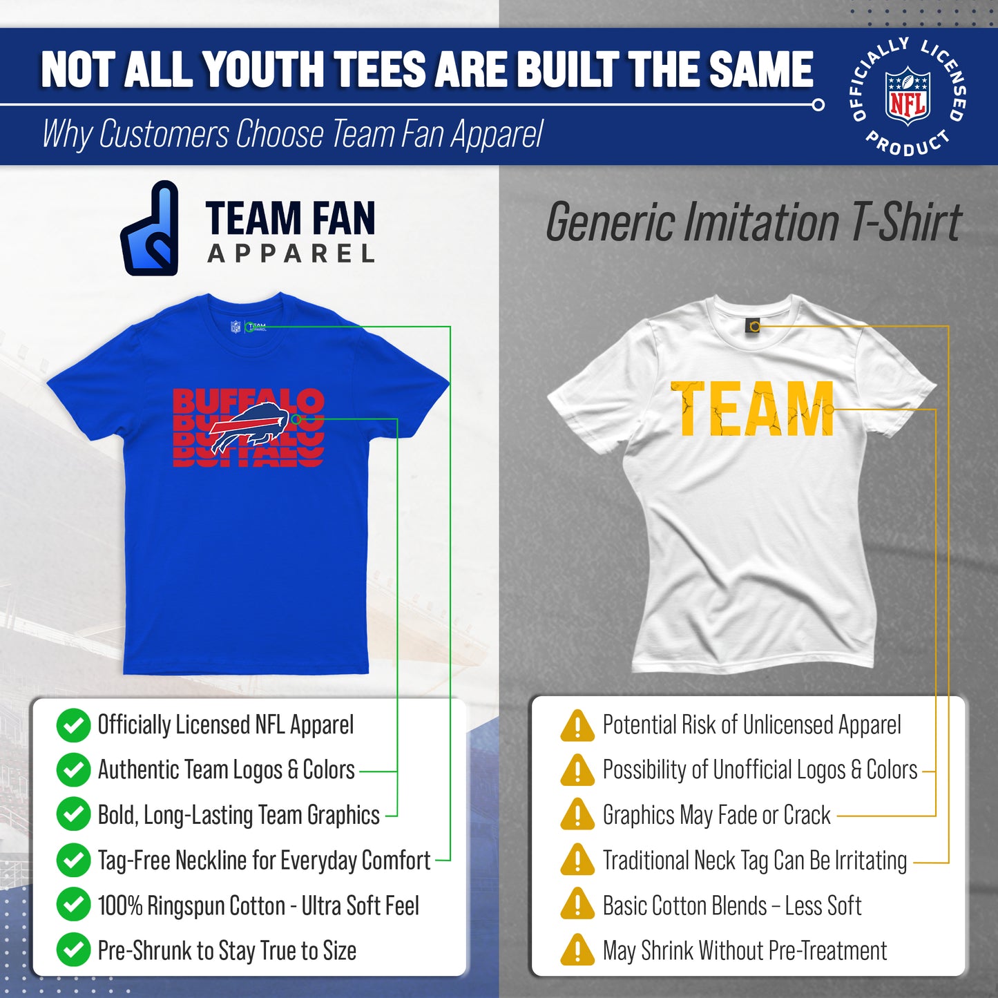 Buffalo Bills NFL Youth Repeating Logo Football T-Shirt Unisex Tag Free Comfortable - Royal