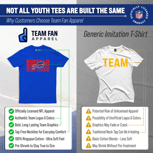 Buffalo Bills NFL Youth Repeating Logo Football T-Shirt Unisex Tag Free Comfortable - Royal