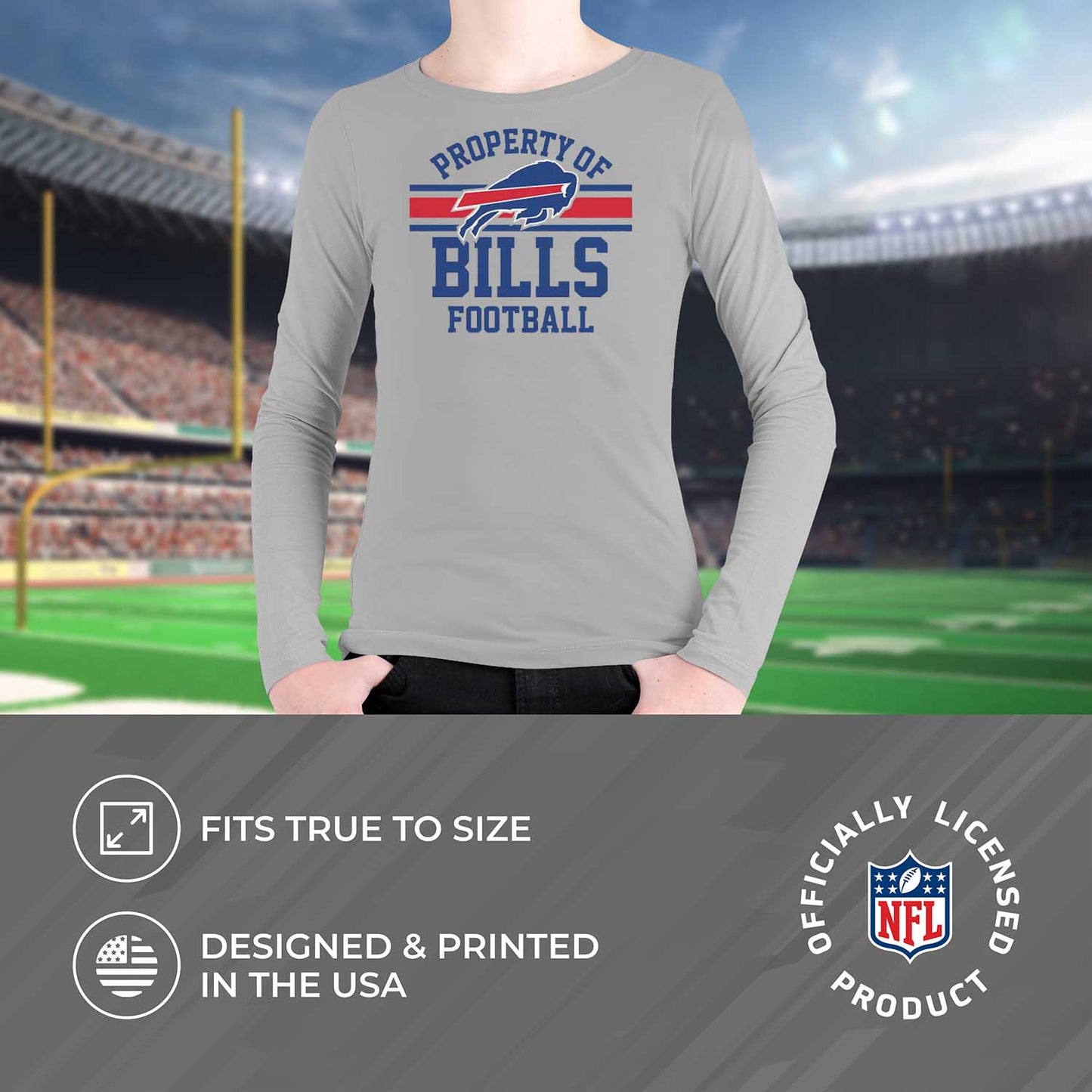 Buffalo Bills NFL Youth Property Of Long Sleeve Lightweight T Shirt - Sport Gray