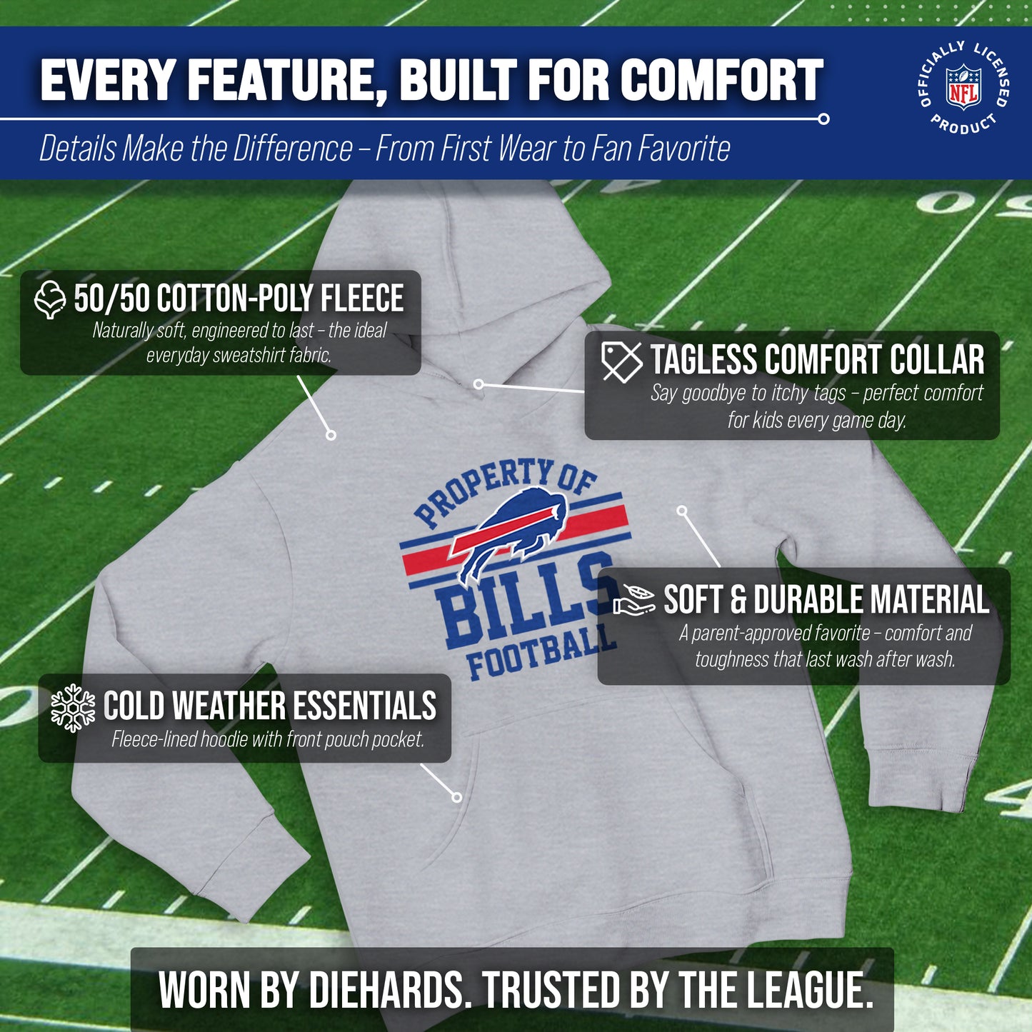 Buffalo Bills NFL Youth Property Of Hooded Sweatshirt - Sport Gray