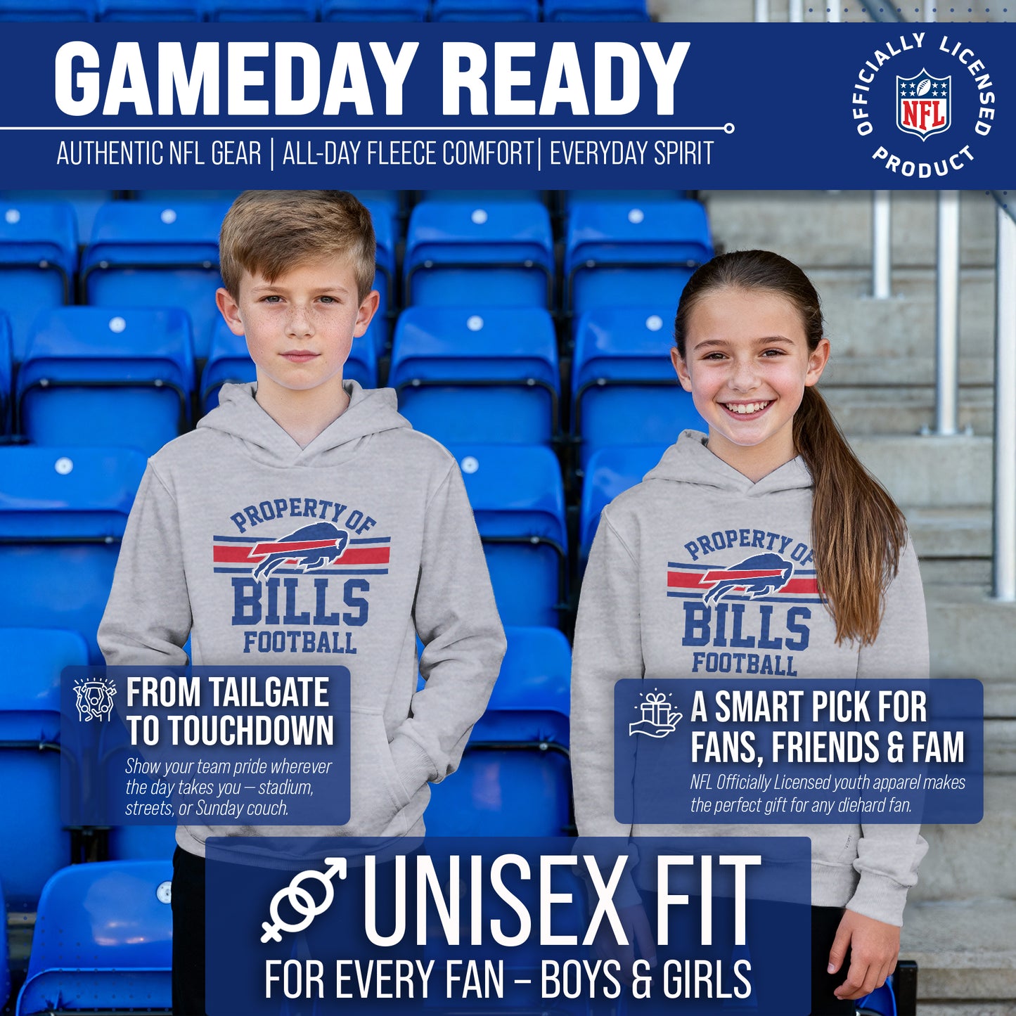 Buffalo Bills NFL Youth Property Of Hooded Sweatshirt - Sport Gray