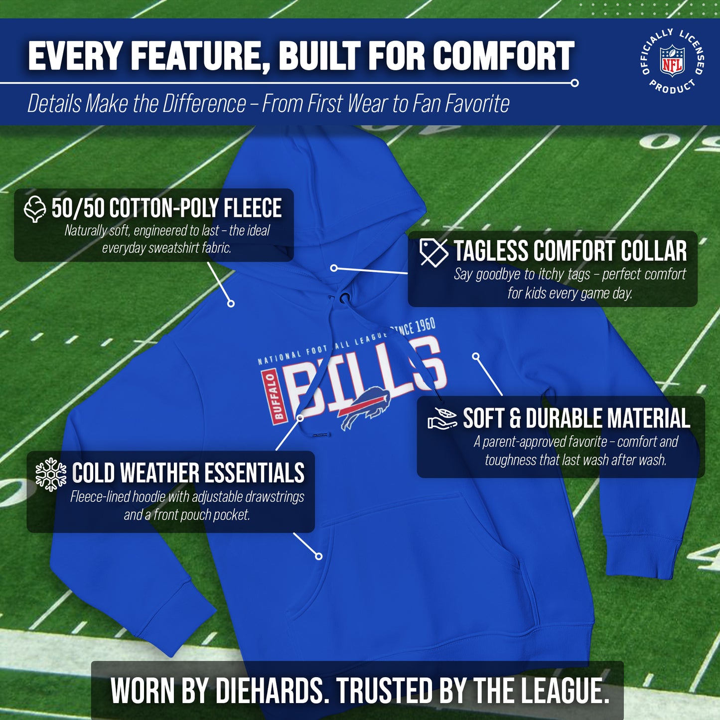 Buffalo Bills NFL Youth Modern Endzone Football Fleece Hooded Sweatshirt - Royal