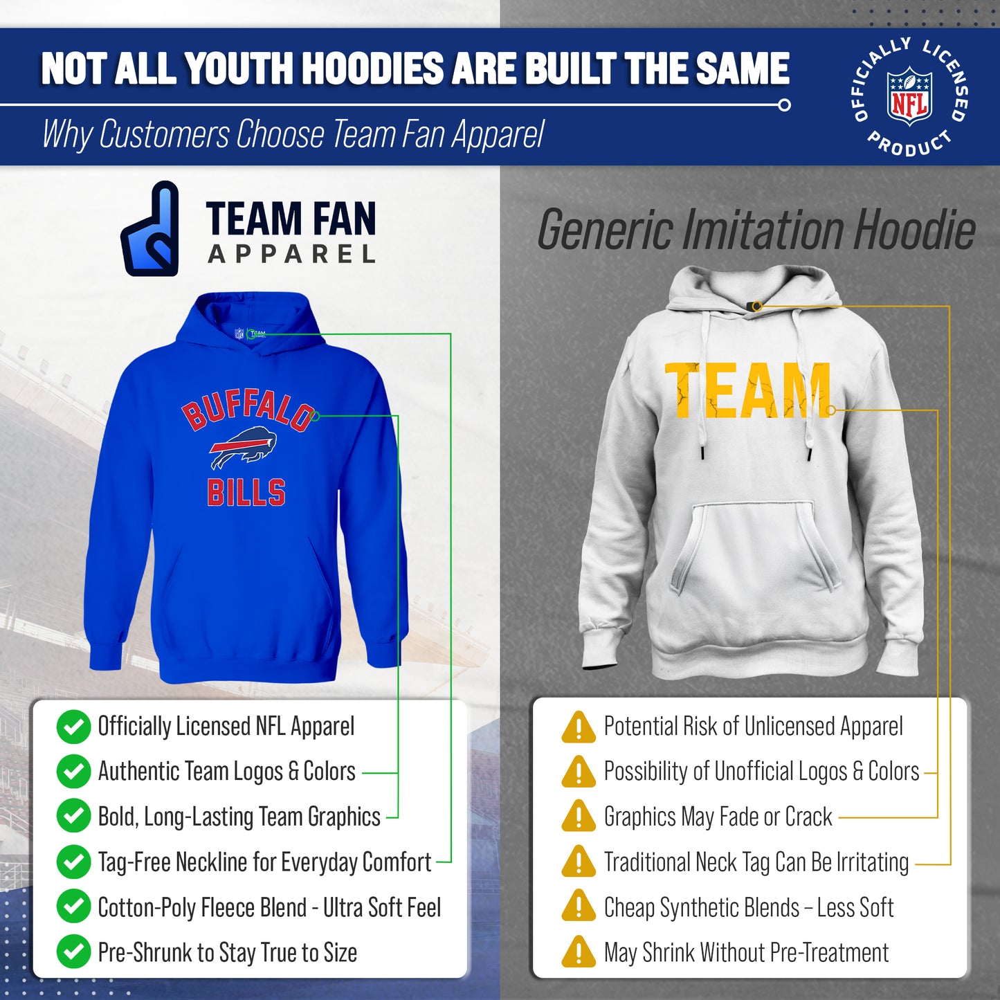 Buffalo Bills NFL Youth Gameday Hooded Sweatshirt - Royal