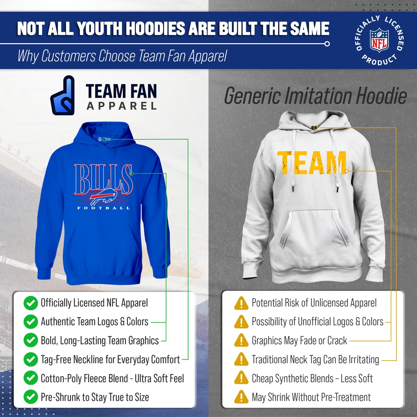 Buffalo Bills NFL Youth Overtime Blueprint Football Fleece Hooded Sweatshirt - Royal