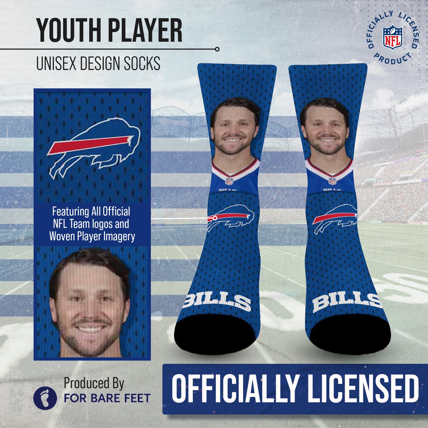 Buffalo Bills NFL Youth Roster Player Crew Socks - Royal