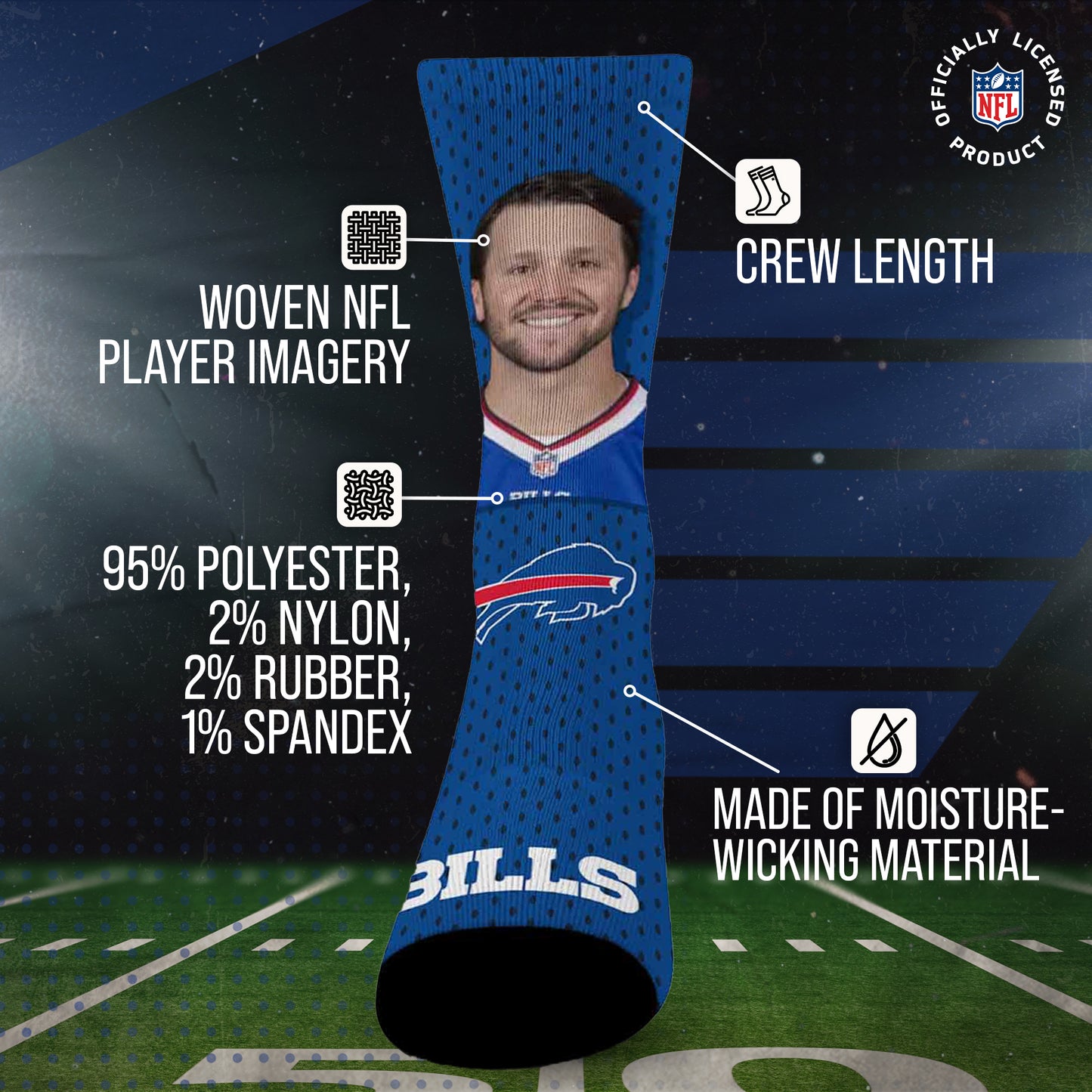 Buffalo Bills NFL Youth Roster Player Crew Socks - Royal