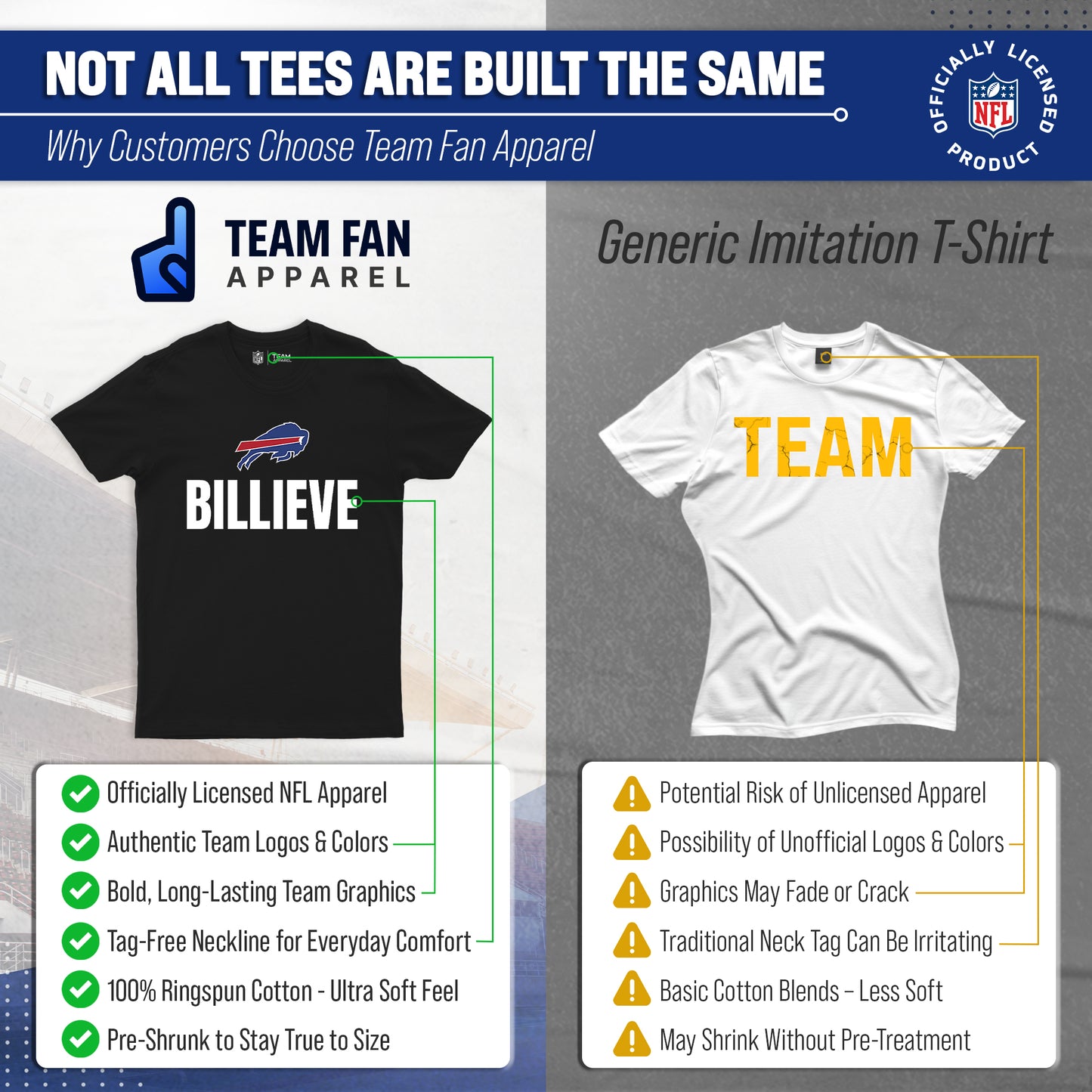 Buffalo Bills NFL Adult Team Slogan Unisex T-Shirt - Black