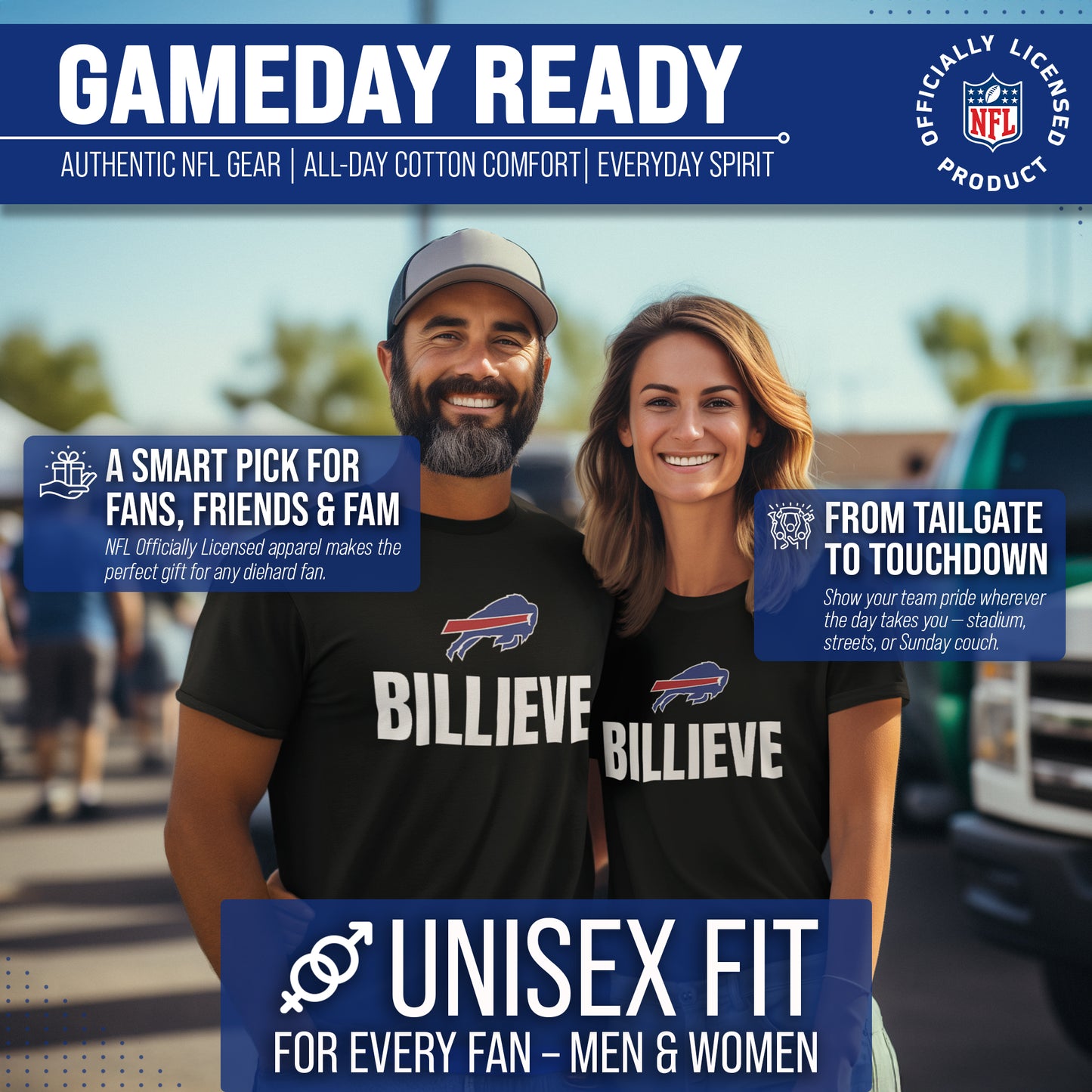 Buffalo Bills NFL Adult Team Slogan Unisex T-Shirt - Black