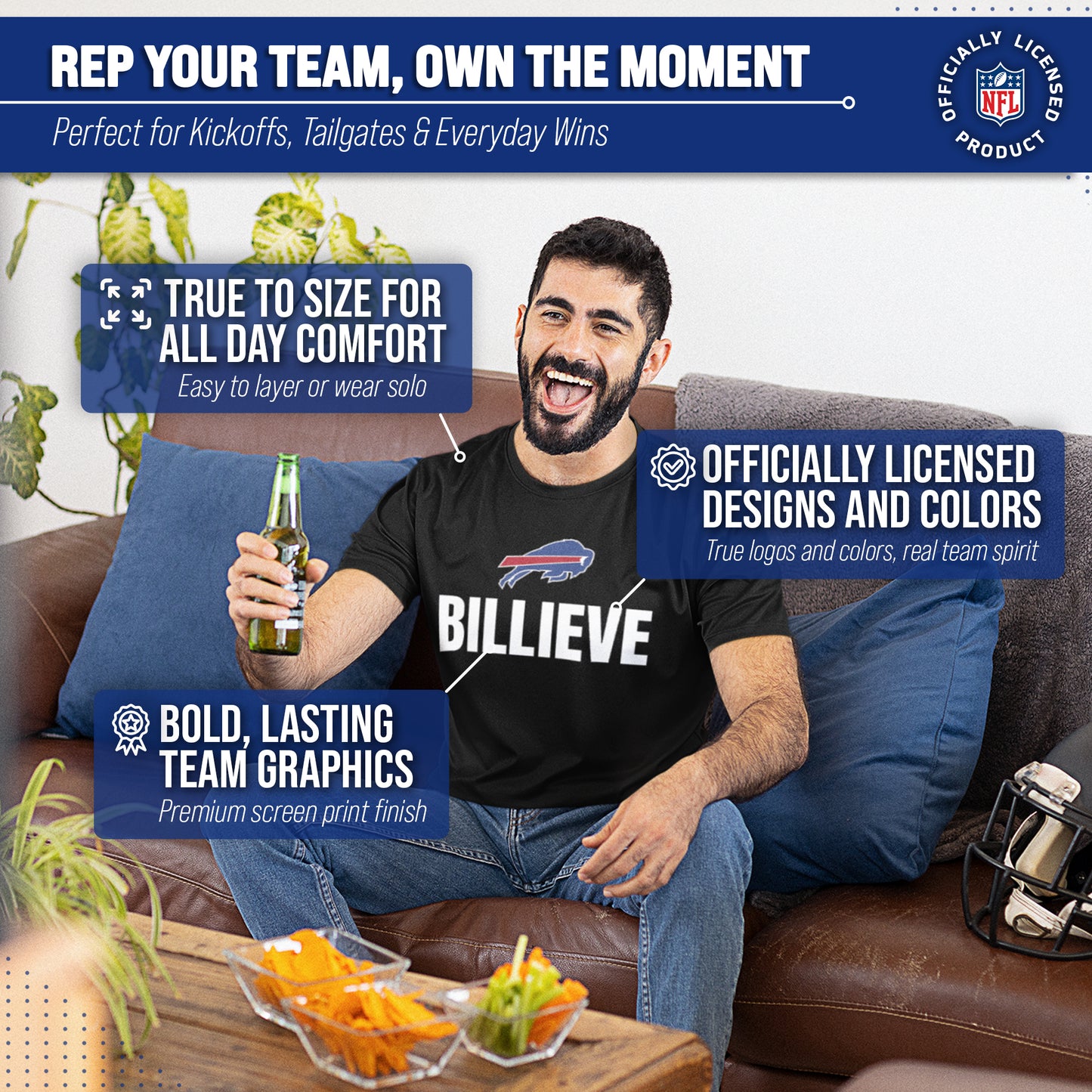 Buffalo Bills NFL Adult Team Slogan Unisex T-Shirt - Black