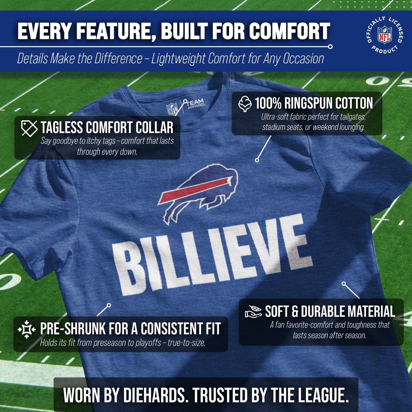 Buffalo Bills NFL Adult Team Slogan Unisex T-Shirt - Royal