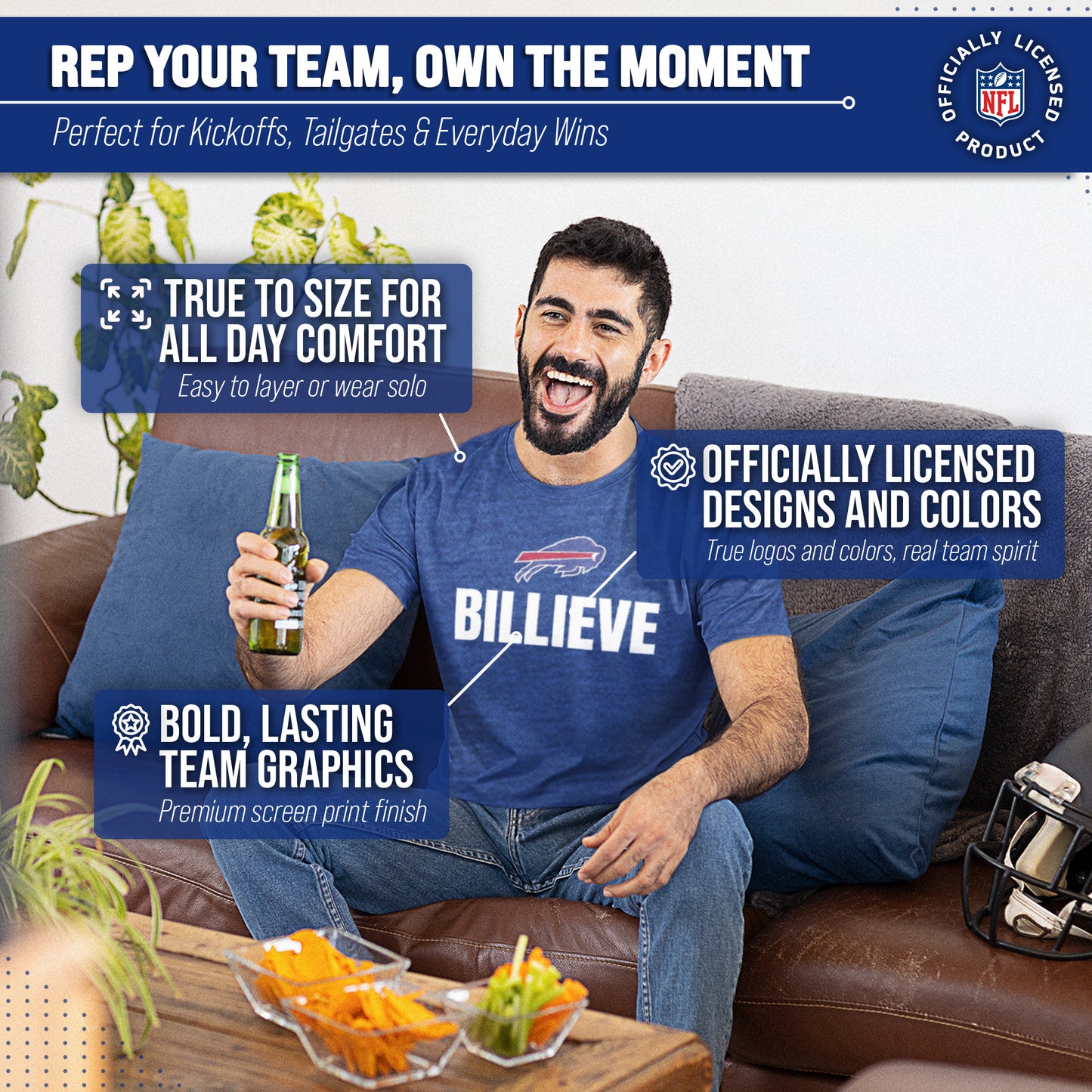 Buffalo Bills NFL Adult Team Slogan Unisex T-Shirt - Royal