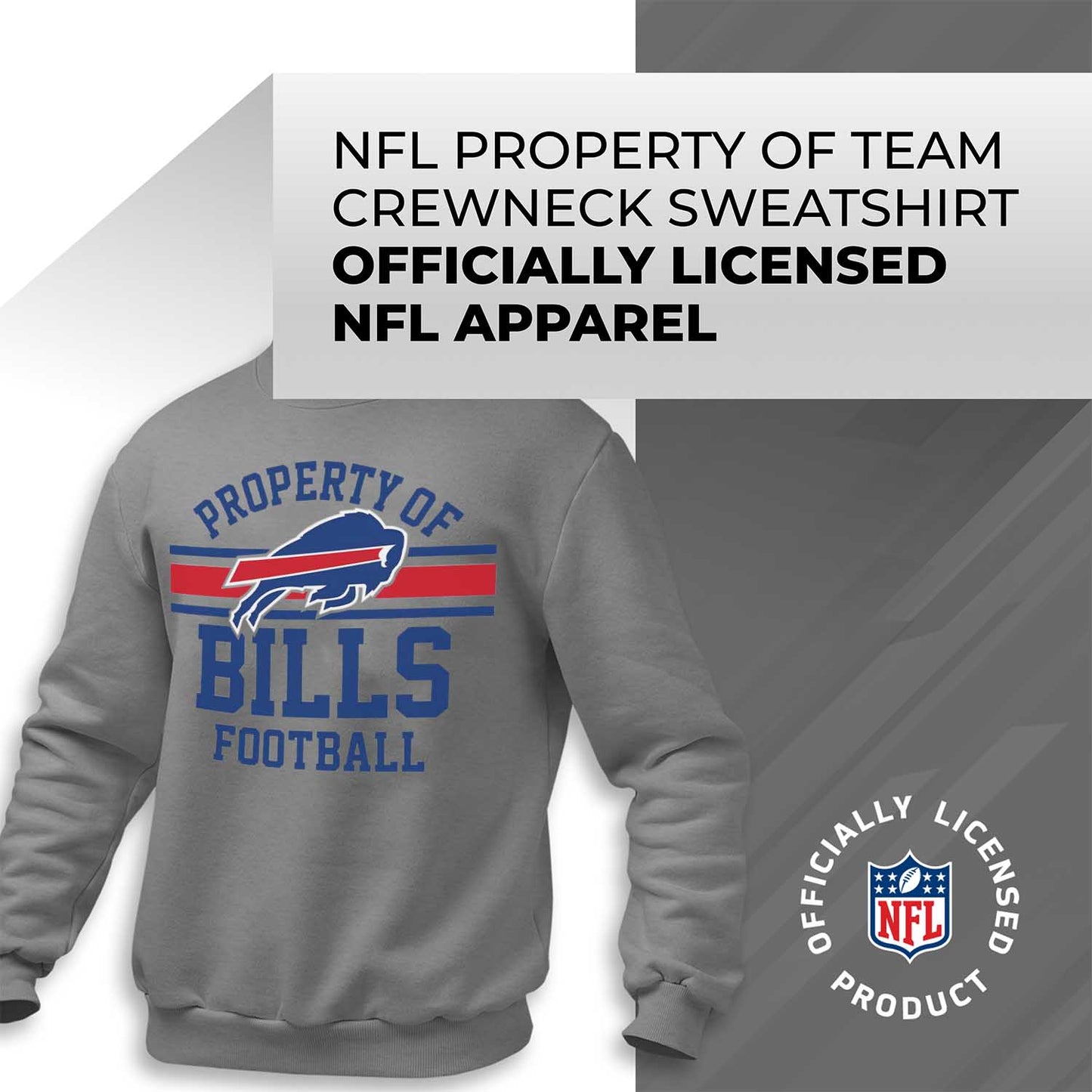 Buffalo Bills NFL Adult Property Of Crewneck Fleece Sweatshirt - Sport Gray