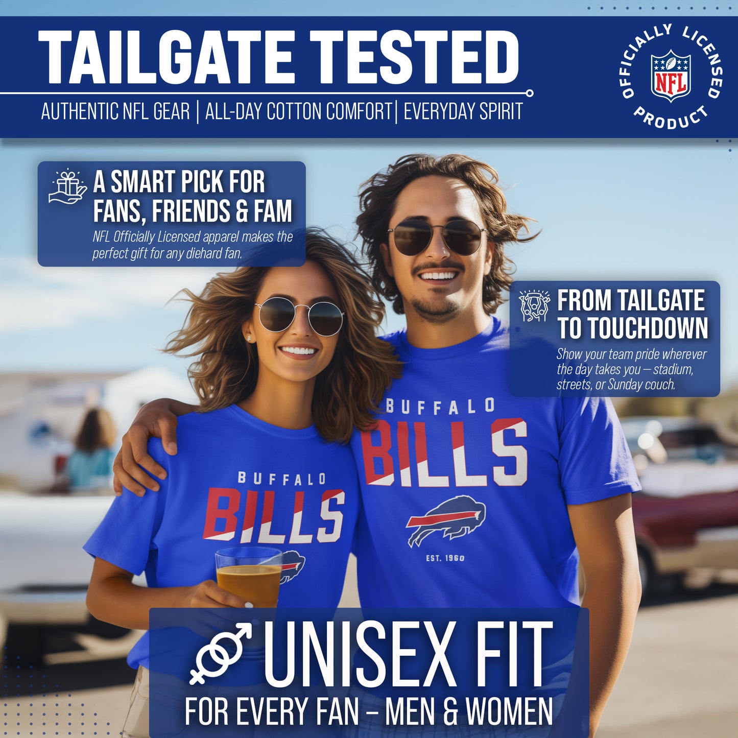 Buffalo Bills Adult NFL Diagonal Fade Color Block T-Shirt - Royal