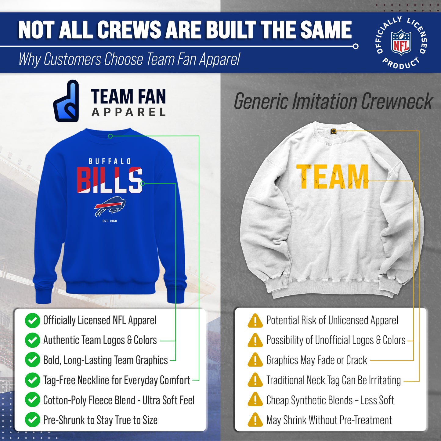 Buffalo Bills Adult NFL Diagonal Fade Color Block Crewneck Sweatshirt - Royal