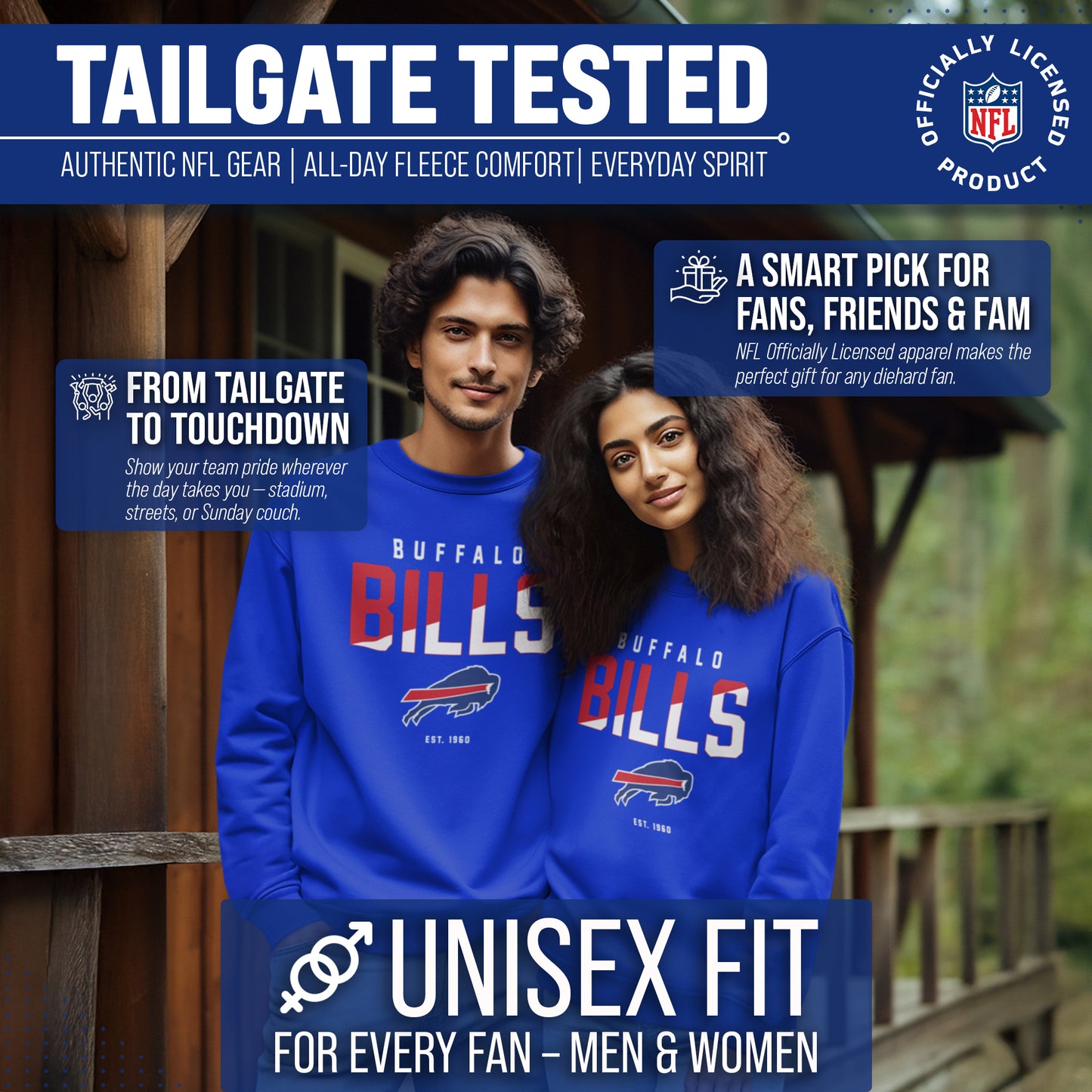 Buffalo Bills Adult NFL Diagonal Fade Color Block Crewneck Sweatshirt - Royal