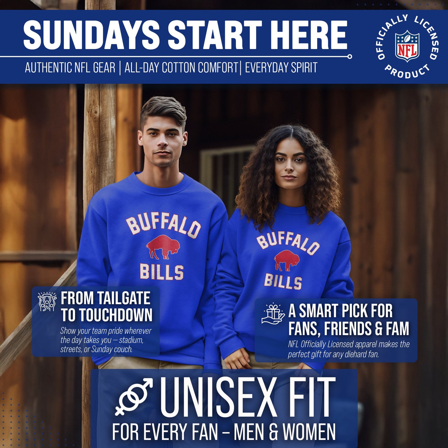 Buffalo Bills NFL Adult Unisex Retro Gameday Ultra Soft Fleece Crewneck Sweatshirt - Royal