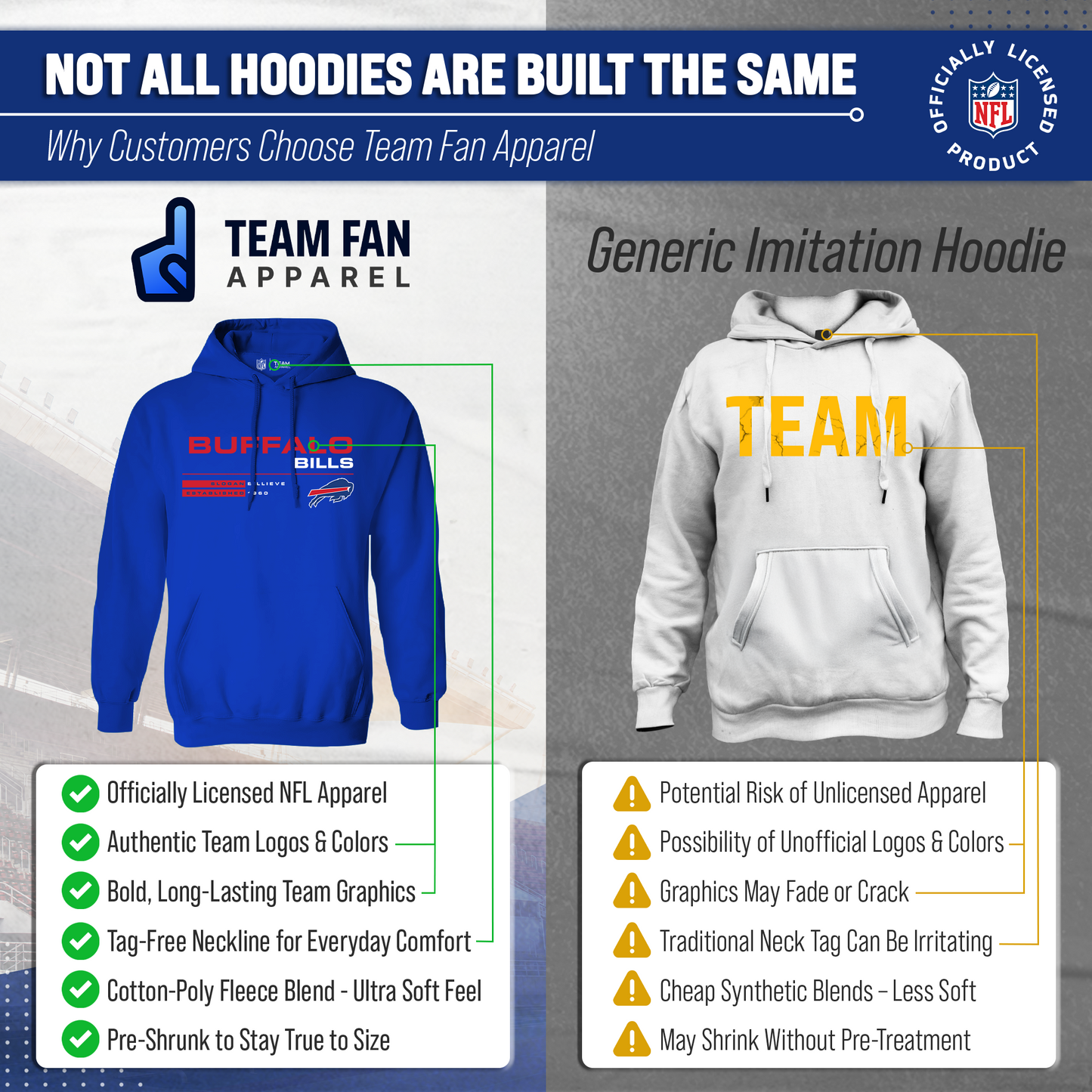 Buffalo Bills Adult NFL Speed Stat Sheet Fleece Hooded Sweatshirt - Royal