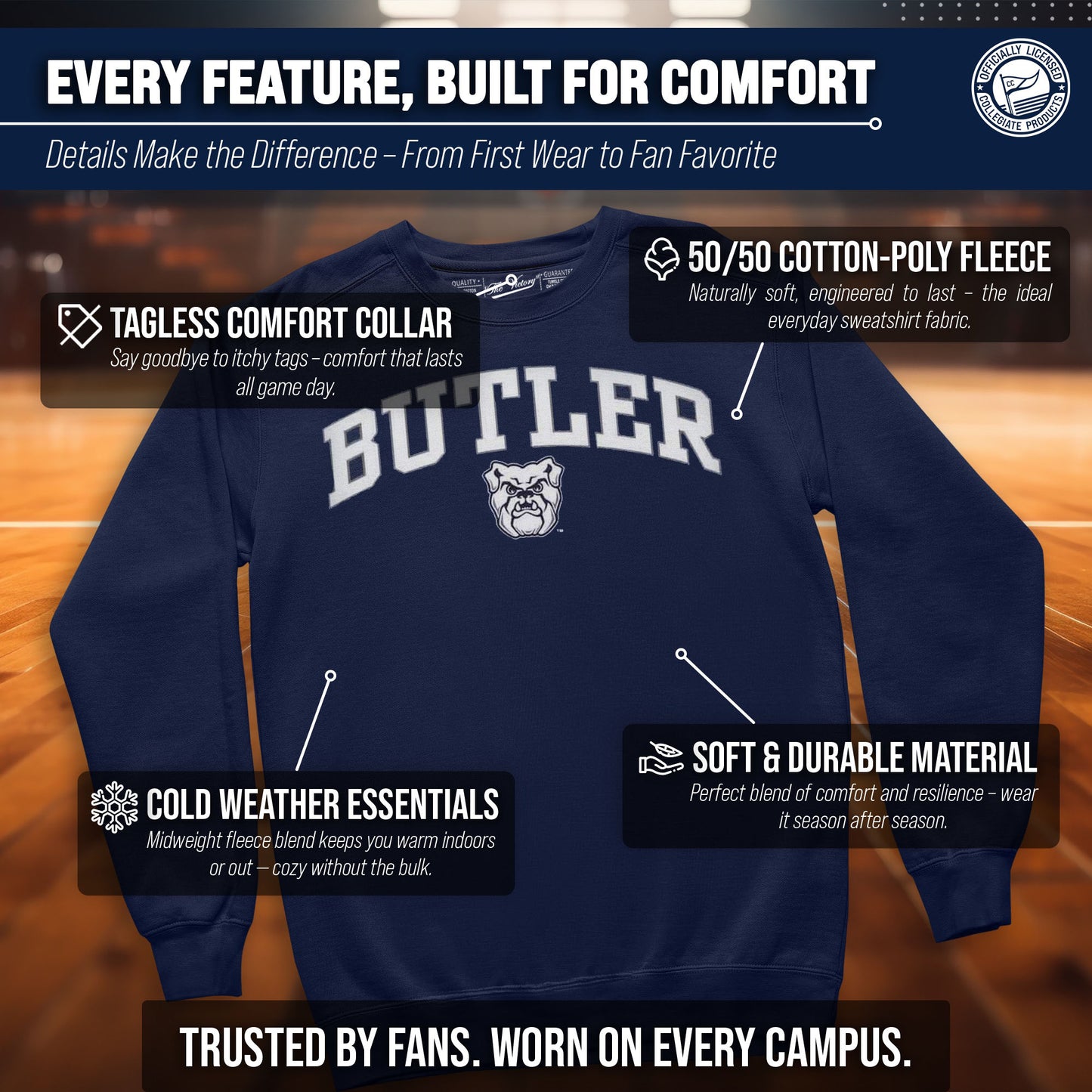 Butler Bulldogs Adult Arch & Logo Soft Style Gameday Crewneck Sweatshirt - Navy