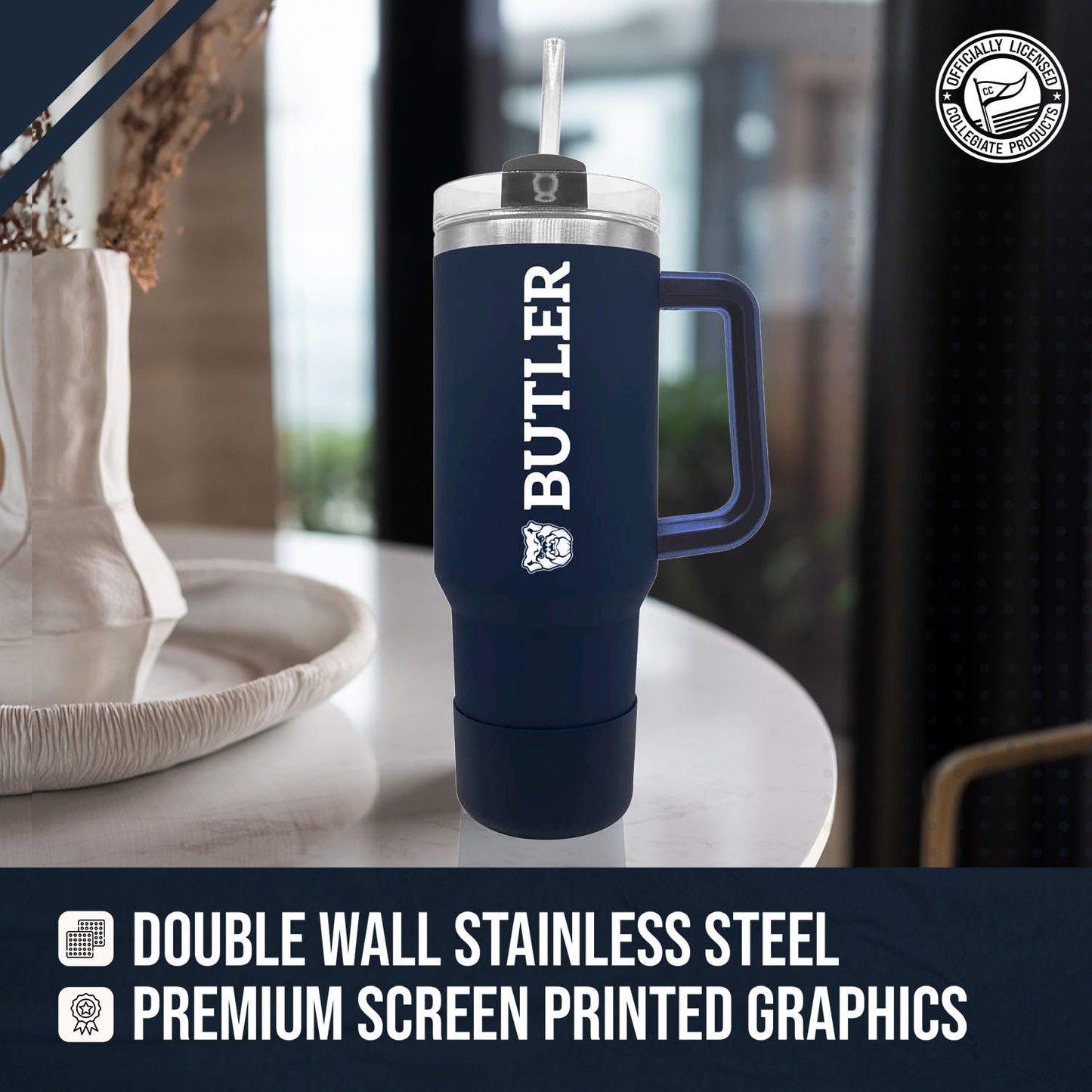 Butler Bulldogs College & University 40 oz Travel Tumbler With Handle - Navy