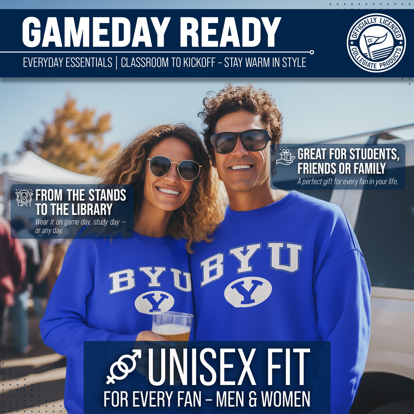 BYU Cougars Adult Arch & Logo Soft Style Gameday Crewneck Sweatshirt - Navy