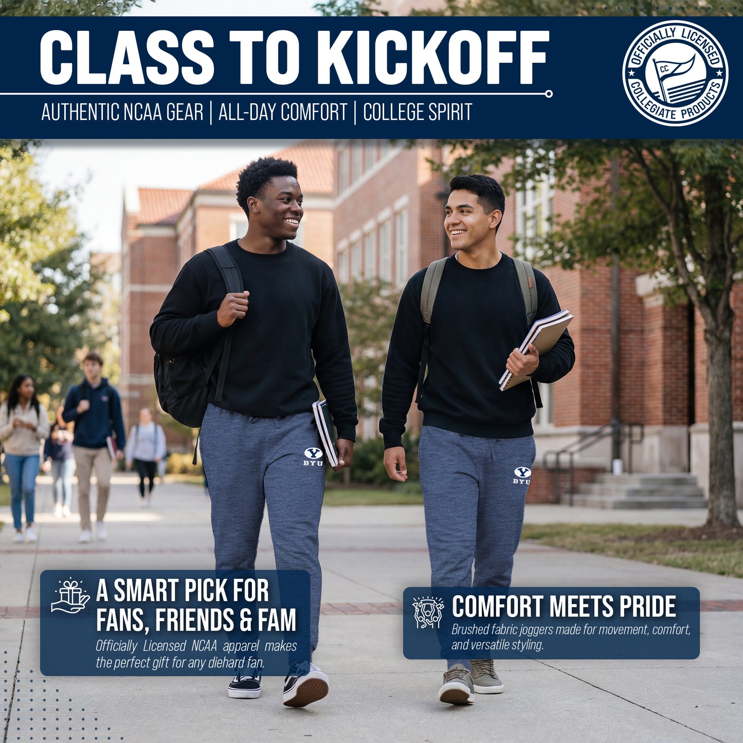 BYU Cougars NCAA Men’s University Cloud Jersey Performance Jogger Pants with Drawstring Waistband - Navy Heather