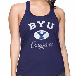 BYU Cougars NCAA Womens Tag-Less Ultra Soft Tailgate Tank Top - Navy Heather