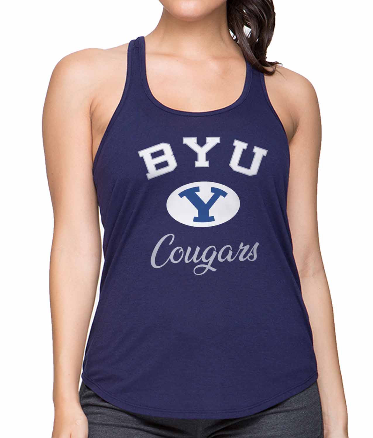 BYU Cougars NCAA Womens Tag-Less Ultra Soft Tailgate Tank Top - Navy Heather