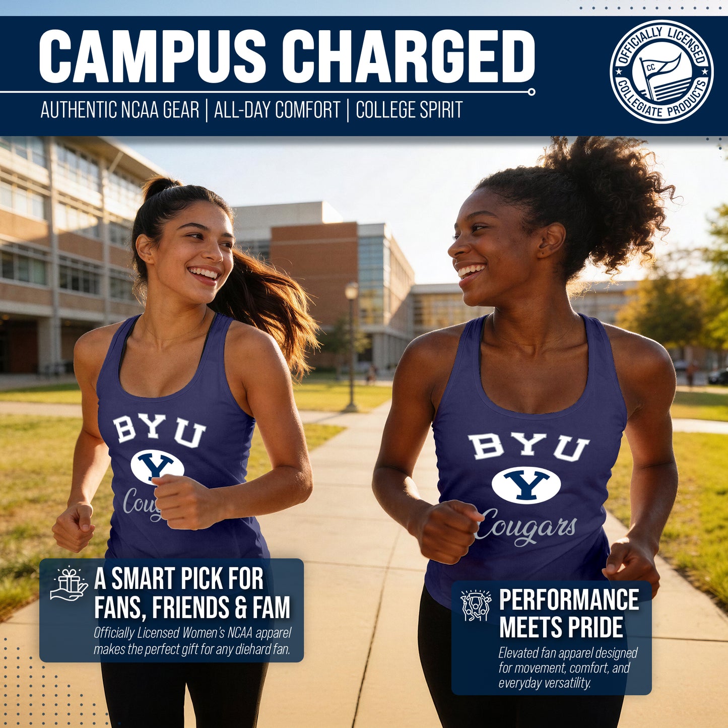 BYU Cougars NCAA Womens Tag-Less Ultra Soft Tailgate Tank Top - Navy Heather