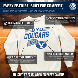 BYU Cougars NCAA Adult Unisex Varsity Club Pennant Crewneck Fleece Sweatshirt - Off White