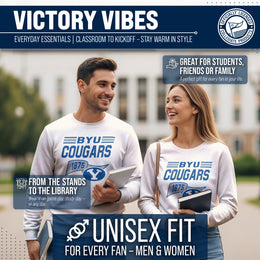 BYU Cougars NCAA Adult Unisex Varsity Club Pennant Crewneck Fleece Sweatshirt - Off White