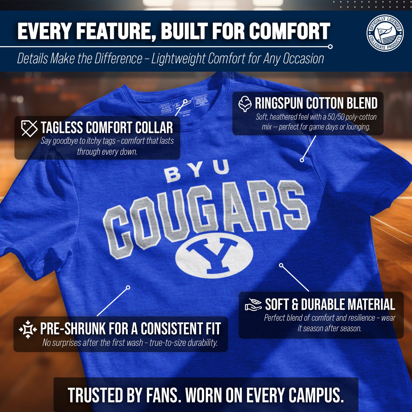 BYU Cougars NCAA Adult Unisex Starting Fresh T-Shirt - Royal Heather