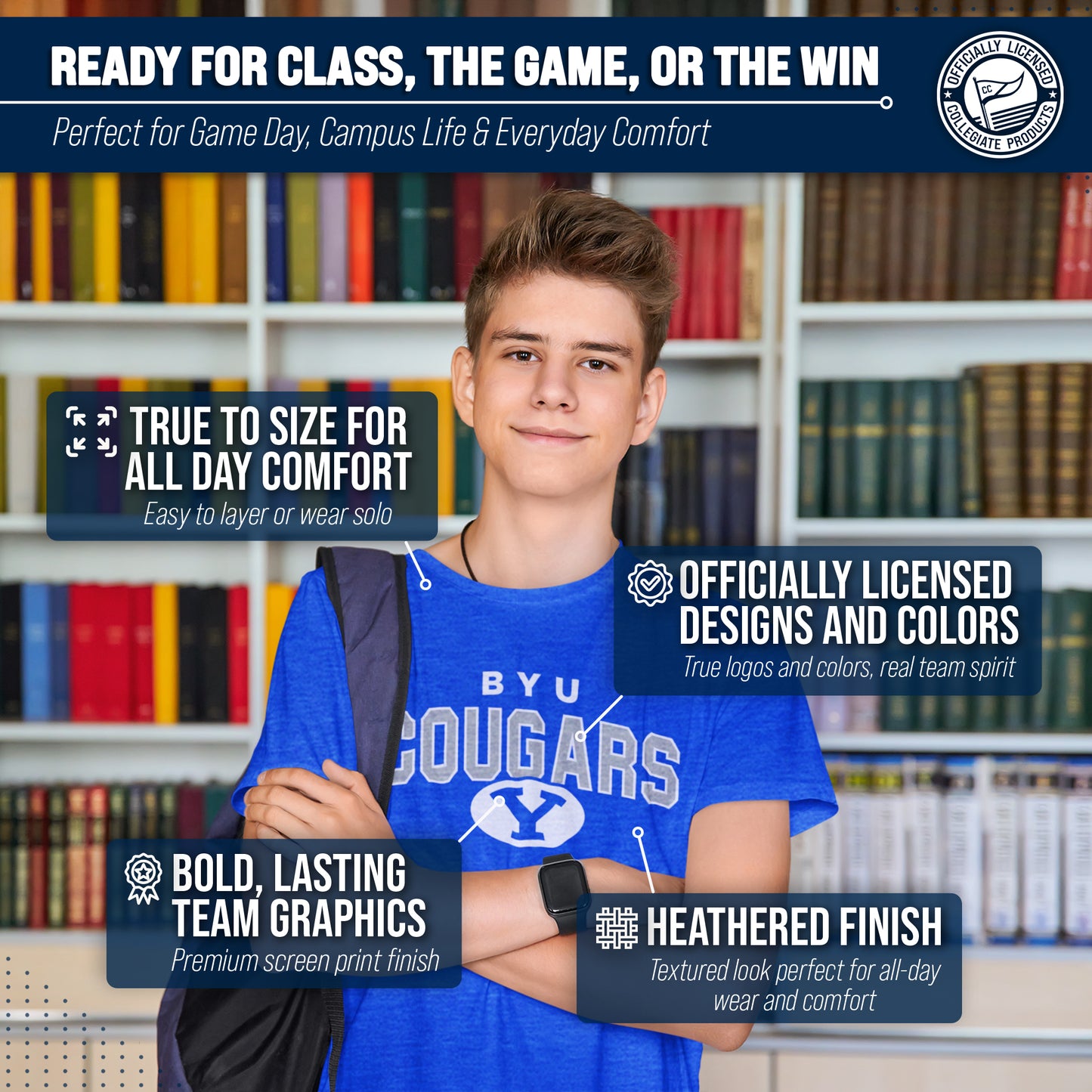 BYU Cougars NCAA Adult Unisex Starting Fresh T-Shirt - Royal Heather