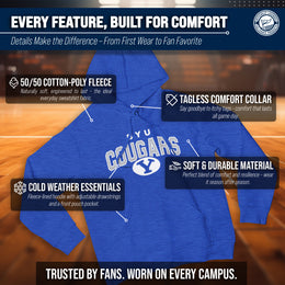 BYU Cougars NCAA Adult Unisex Starting Fresh Heathered Hooded Fleece Sweatshirt - Royal Heather