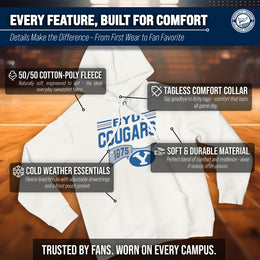 BYU Cougars NCAA Adult Unisex Varsity Club Pennant Hooded Fleece Sweatshirt - Off White