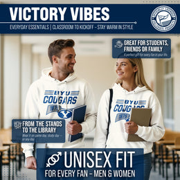 BYU Cougars NCAA Adult Unisex Varsity Club Pennant Hooded Fleece Sweatshirt - Off White