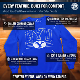 BYU Cougars NCAA Adult Unisex Overtime Classics Crewneck Fleece Sweatshirt - Royal
