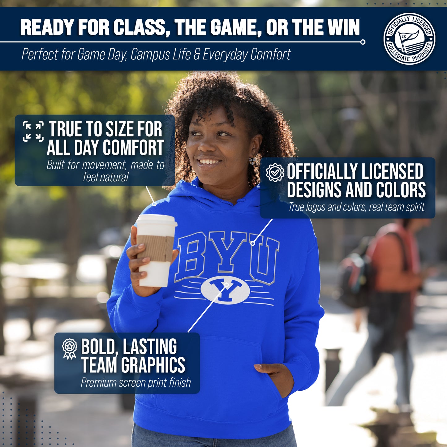 BYU Cougars NCAA Adult Unisex Overtime Classics Hooded Fleece Sweatshirt - Royal