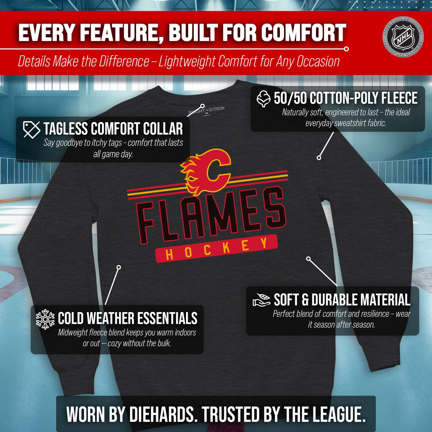 Calgary Flames NHL Charcoal True Fan Crewneck Sweatshirt - Charcoal
