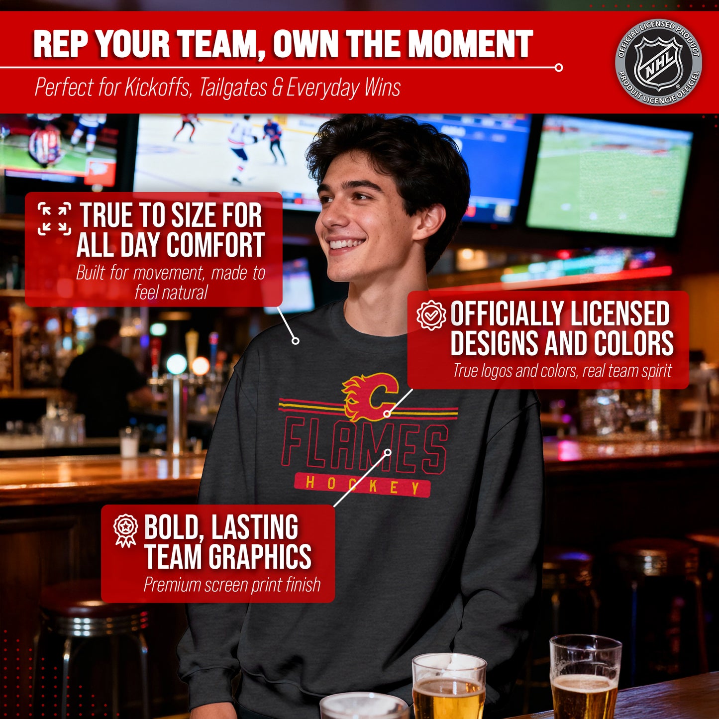 Calgary Flames NHL Charcoal True Fan Crewneck Sweatshirt - Charcoal