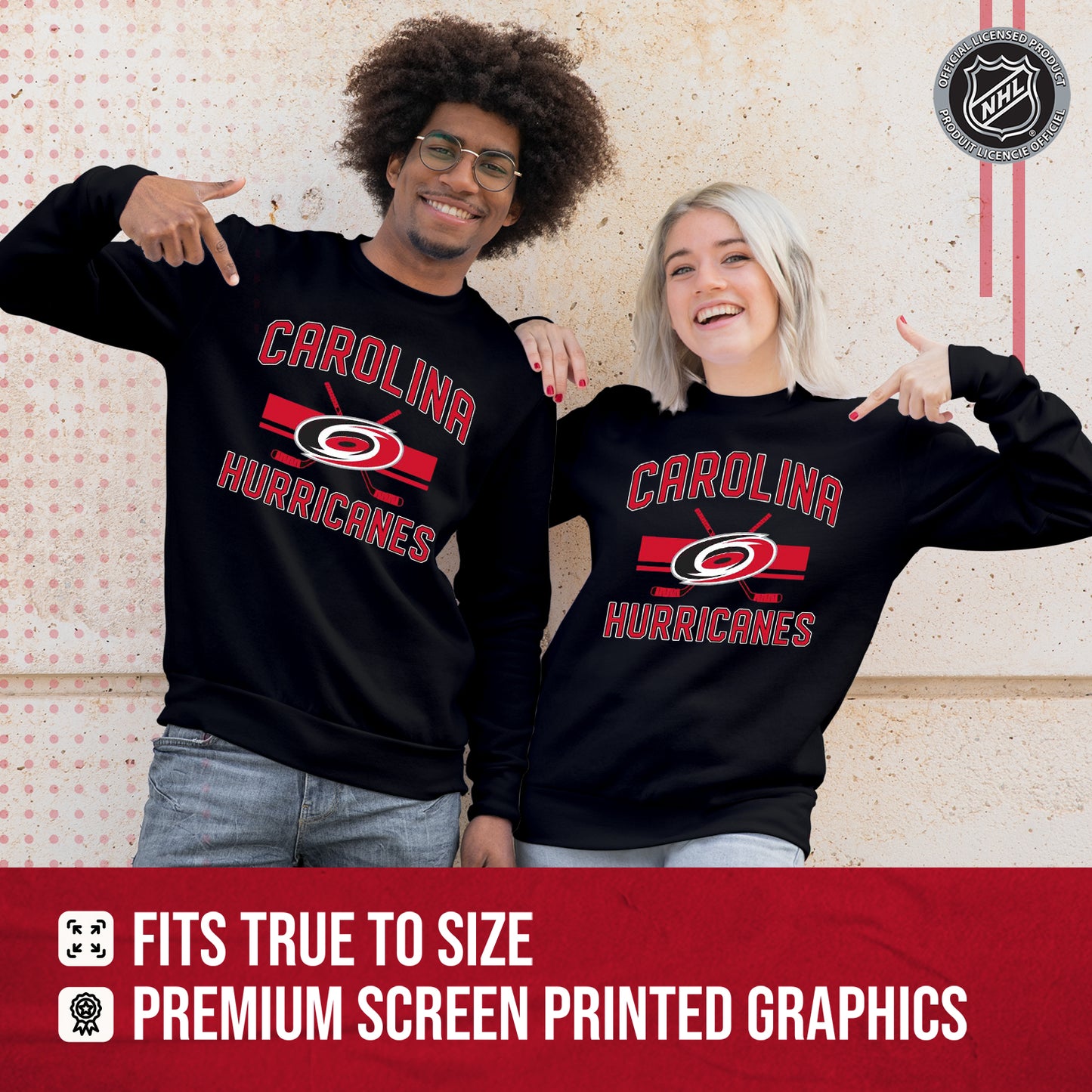 Carolina Hurricanes Adult NHL Faceoff Hockey Fleece Crewneck Sweatshirt - Black