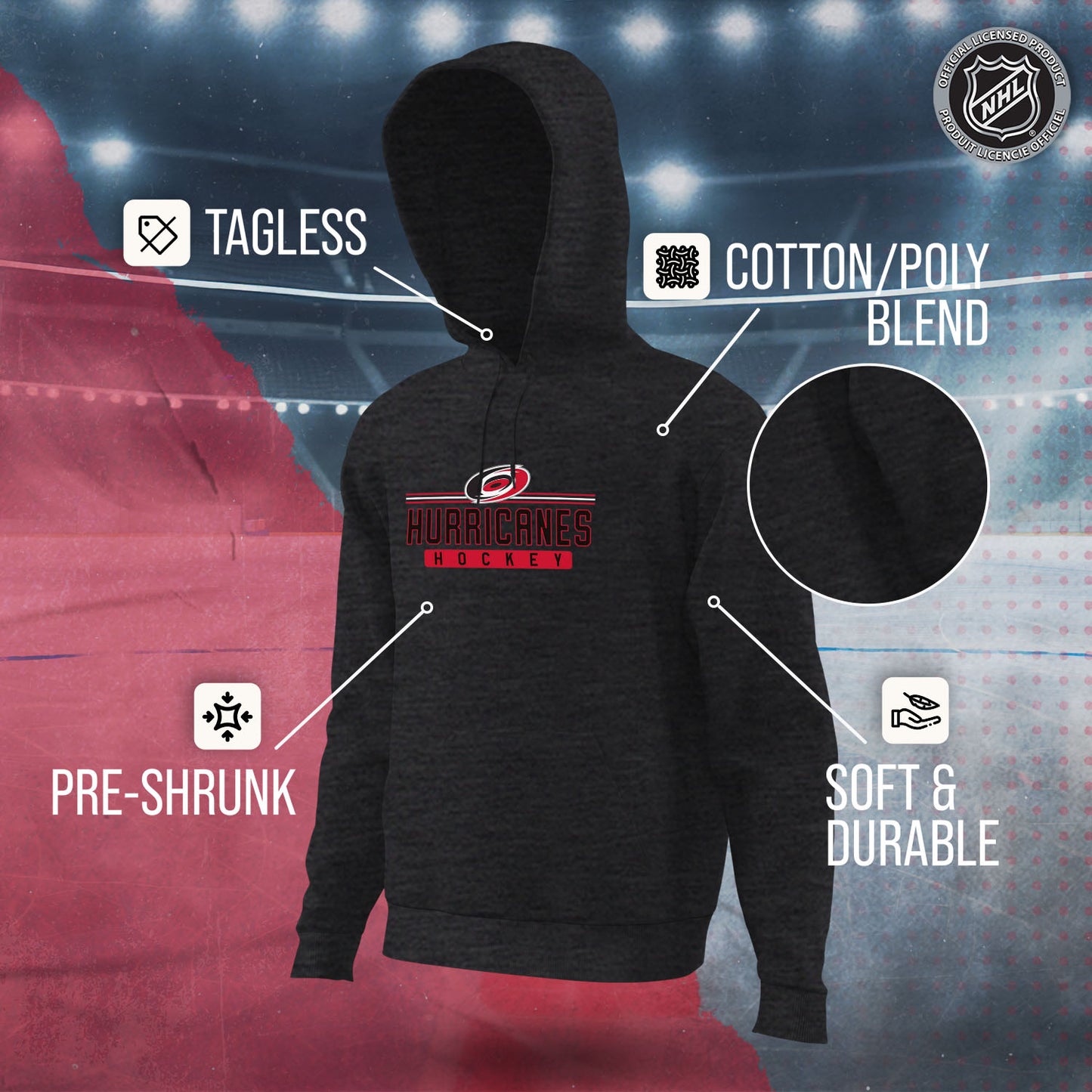 Carolina Hurricanes NHL Adult Heather Charcoal True Fan Hooded Sweatshirt Unisex - Charcoal