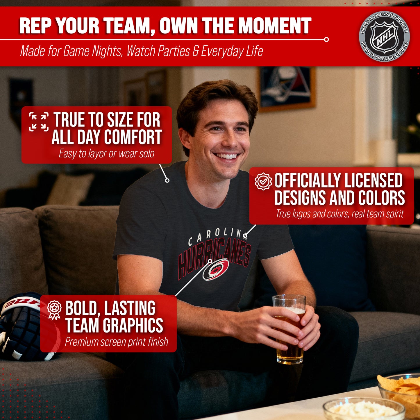 Carolina Hurricanes NHL Adult Powerplay Heathered Unisex T-Shirt - Black Heather