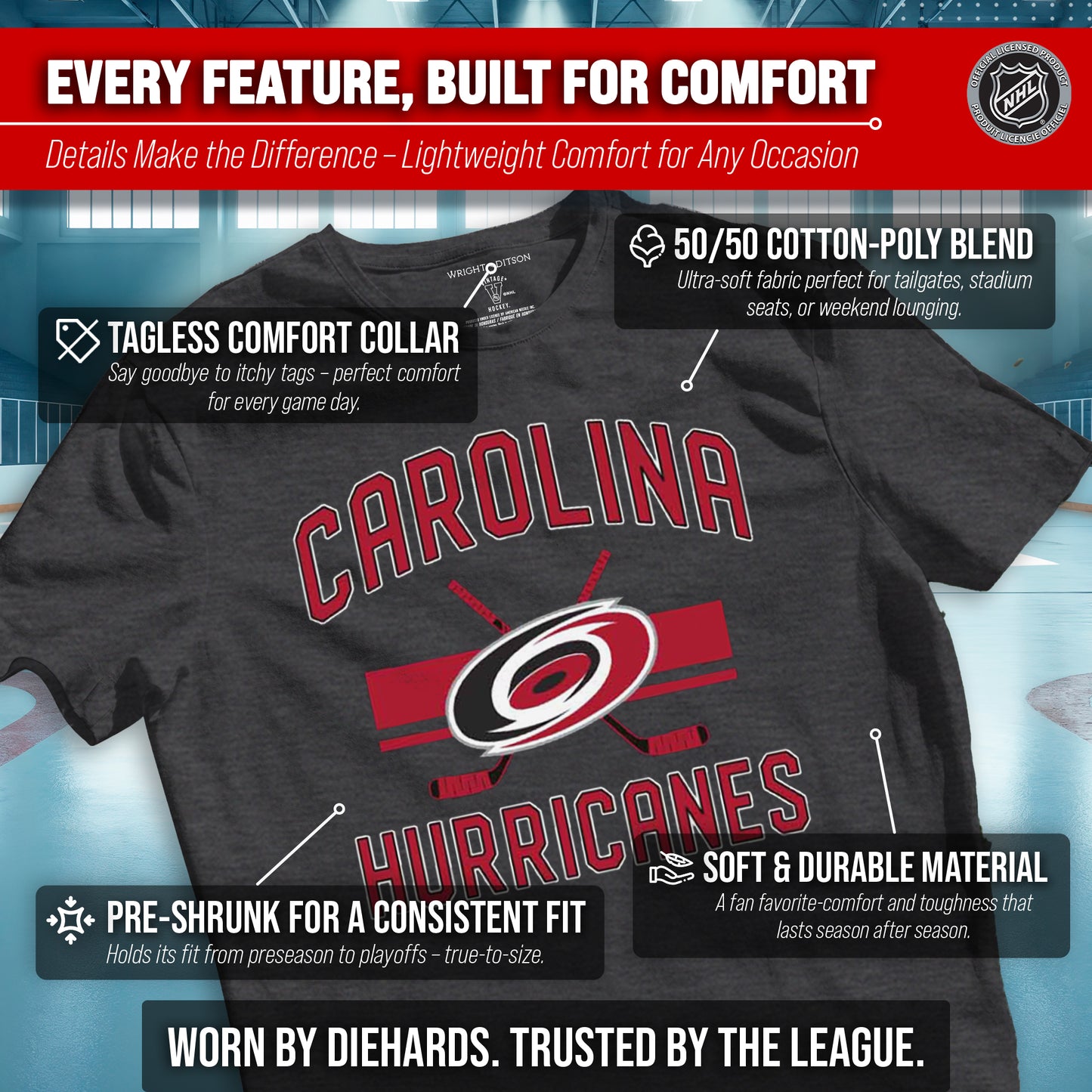 Carolina Hurricanes NHL Adult Faceoff Tag-Less T-Shirt - Black