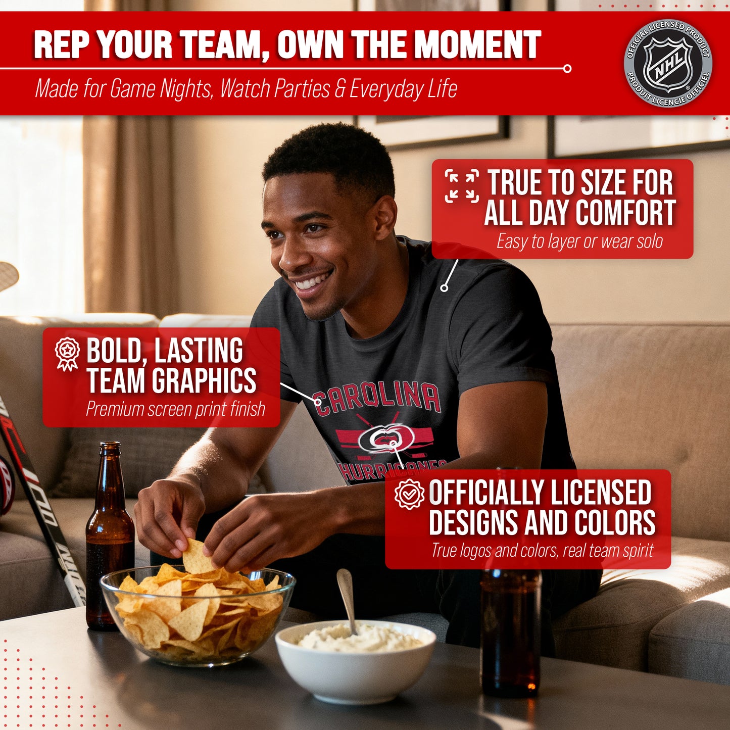 Carolina Hurricanes NHL Adult Faceoff Tag-Less T-Shirt - Black